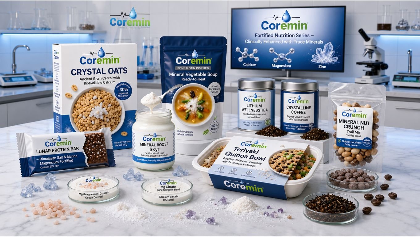 Fortified packaged foods enriched with Coremin Global Resources LLC natural minerals