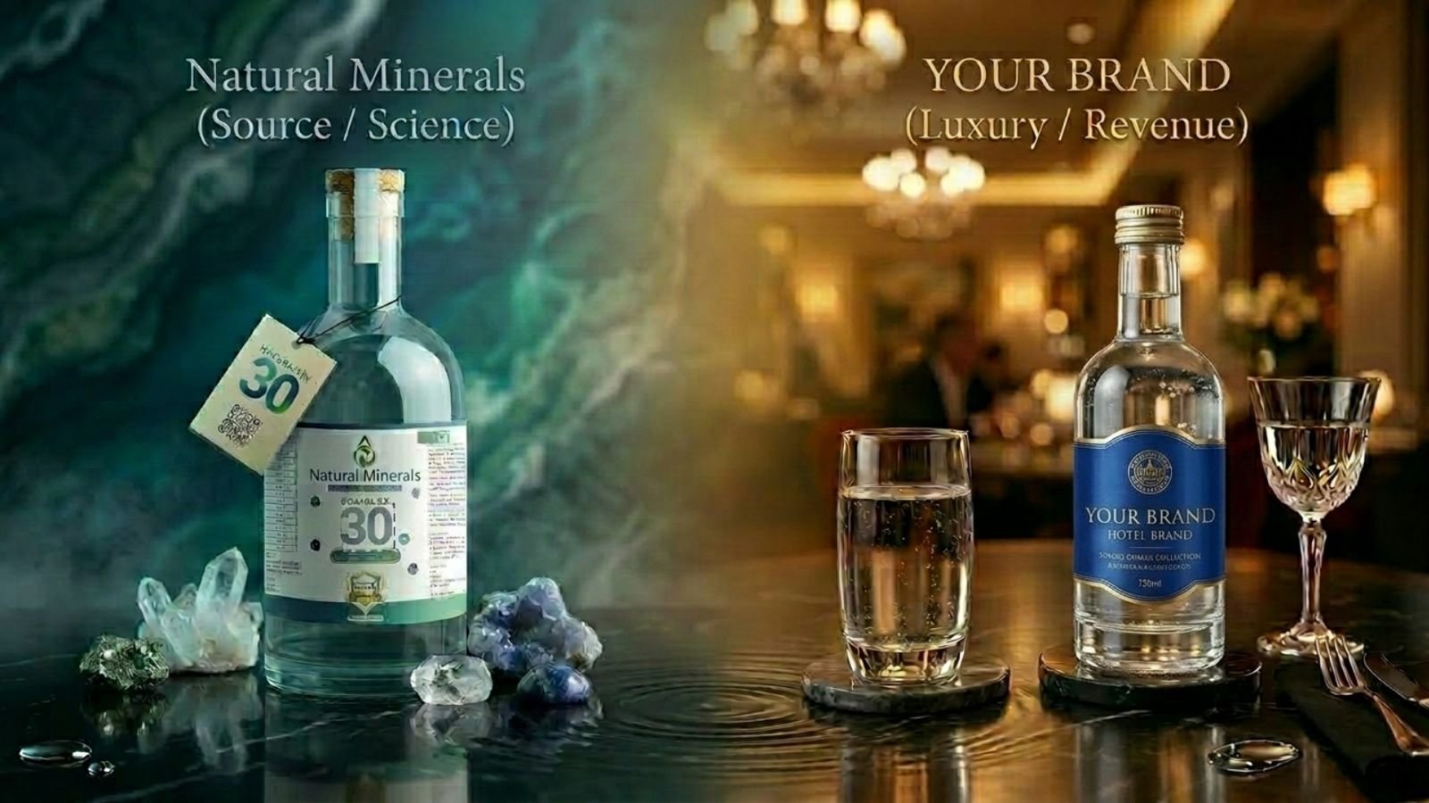 From Natural Minerals source & science to your own luxury hotel water brand